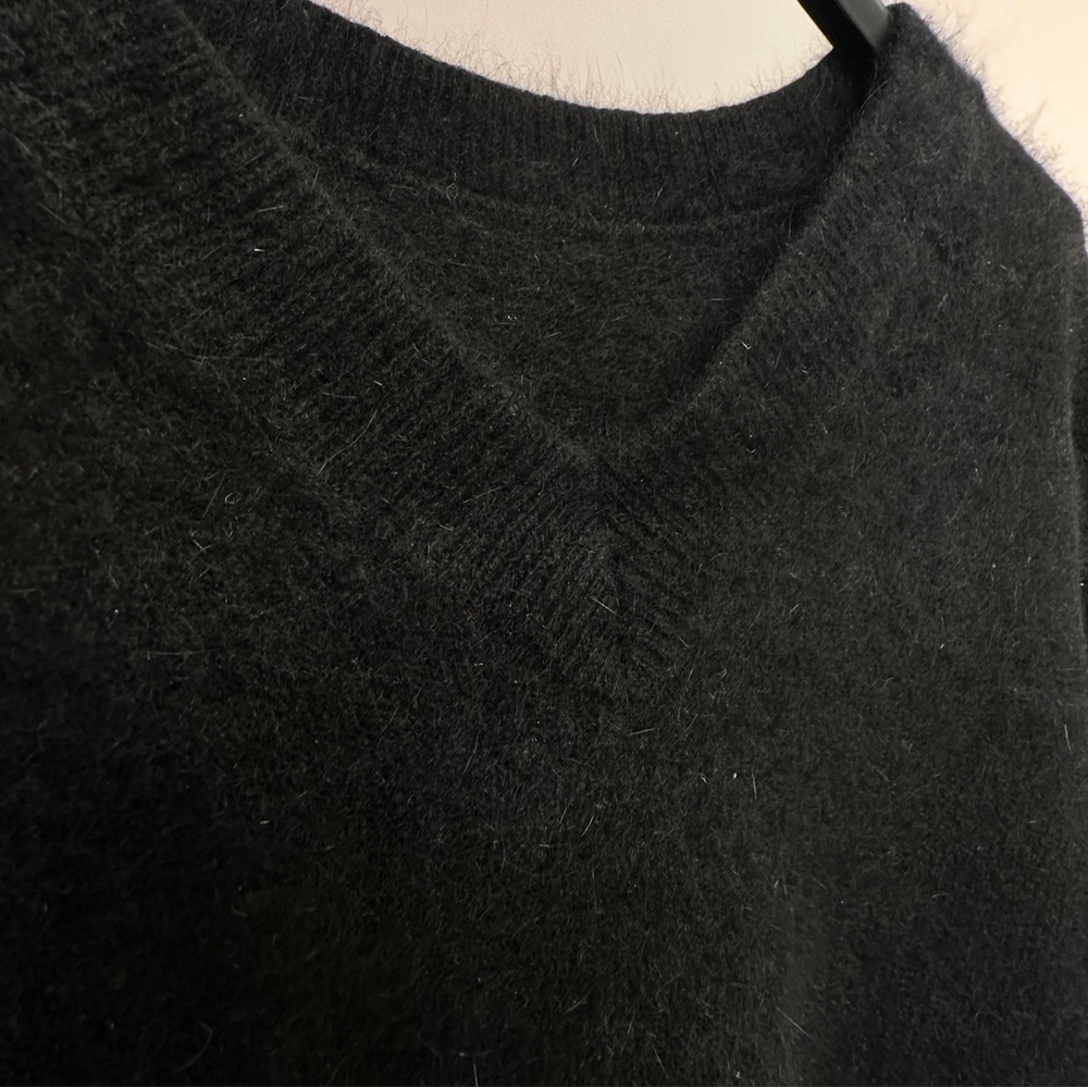 Classic Black V-Neck Angora Sweater